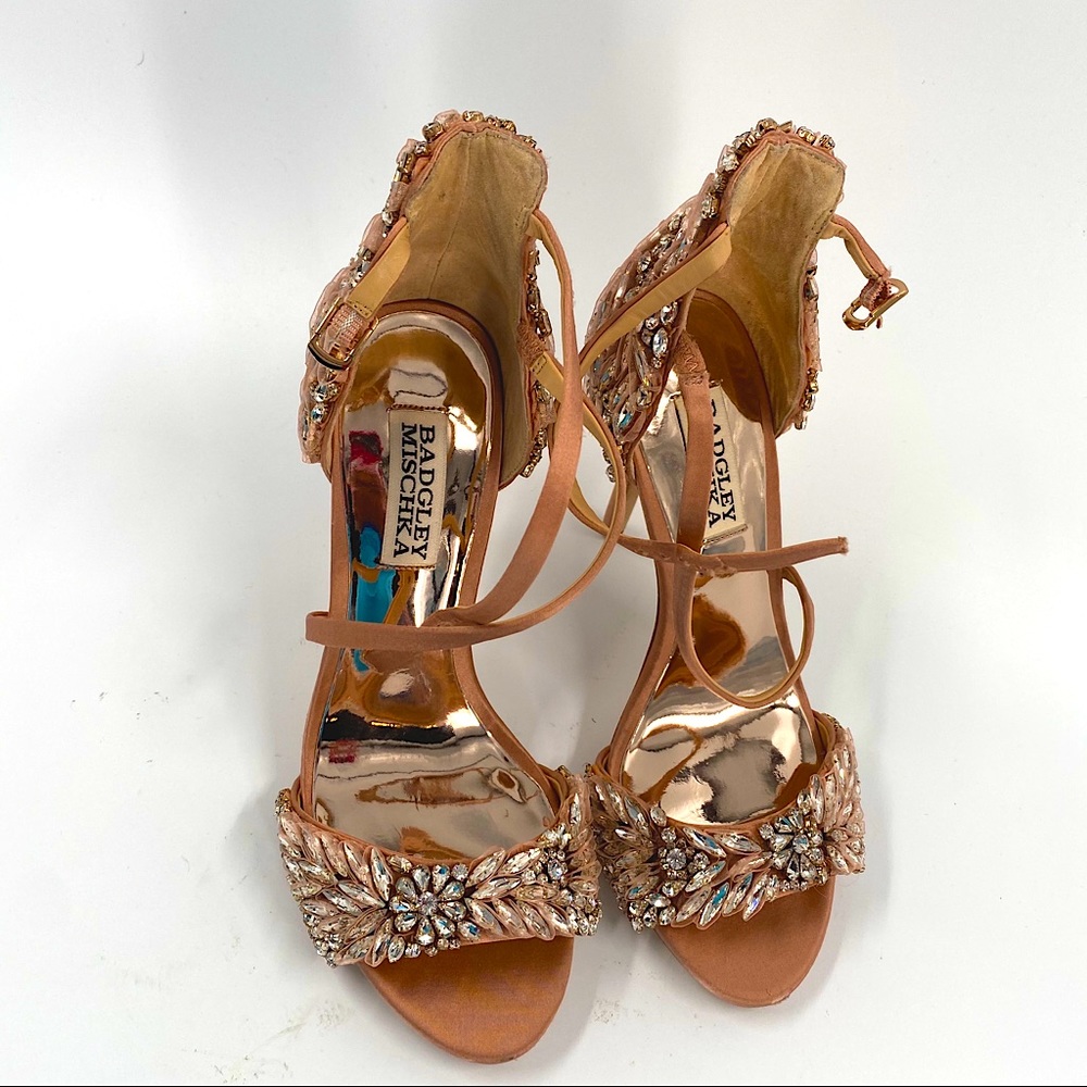 Badgley Mischka Jeweled Sandals. Rose Gold. EUC